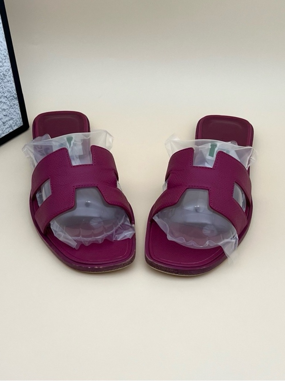 Hermes Plum Leather Slide Sandals - Picture 2 of 6